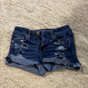 American Eagle Outfitters Blue Distressed Jean Shorts